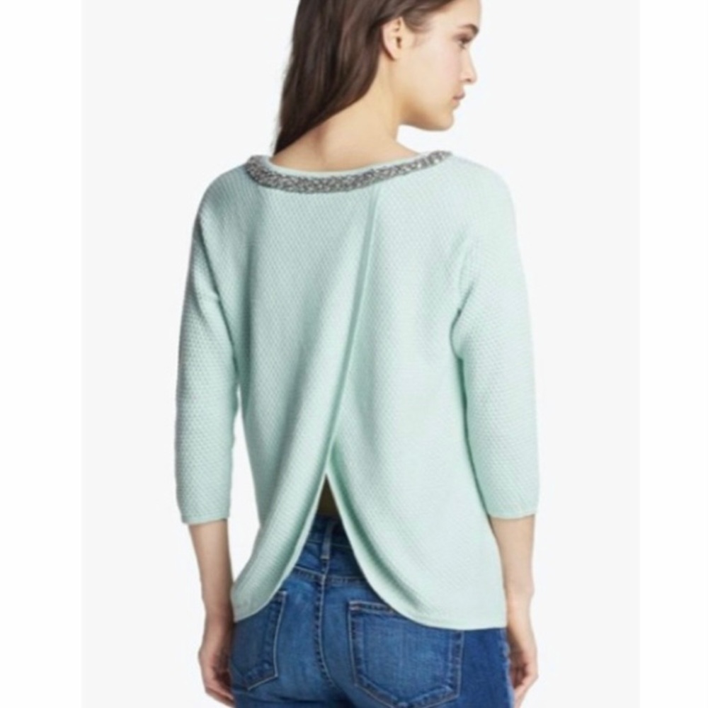 Hinge Tulip Hem Sweater w/Jewel Embellished Scoop Neck & Audrey Hepburn Vibes